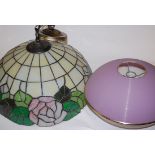 A reproduction Tiffany style leaded glazed ceiling light fitting together with one other 1960s