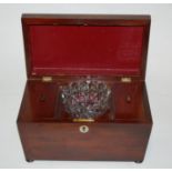 A Regency rosewood tea caddy of sarcophagus form,