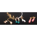 Assorted modern ear pendants to include pair of opal examples (3)