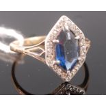 An 18ct gold, faux sapphire and diamond set dress ring, circa 1930,