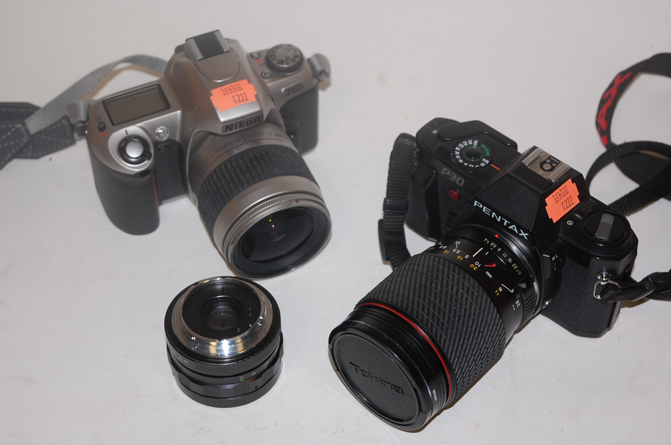 A Nikon F65 camera together with a Pentax P30 camera and Tamron lens (3)