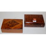 A modern burr yew table cigarette box of rectangular form;