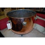 A large 19th century copper kettle drum, of circular form, dia.