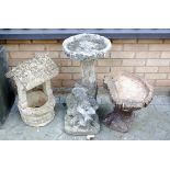 Three various reconstituted stone bird baths