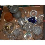 A box of miscellaneous items to include Stuart Crystal cut glass decanter and stopper,