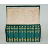 An early 20th century green leather clad boxed set of 13 Shakespeare volumes Condition