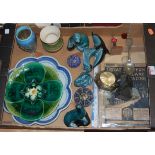 A box of miscellaneous items to include Poole Pottery figure of a seal,