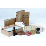 Small box containing sealing wax seals 'GER' and 'Saxham',mixed parcels labels - GER, M&GN, GWR,