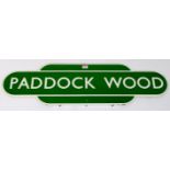 BR green Southern Region station totem sign 'Paddock Wood' - would benefit from cleaning,