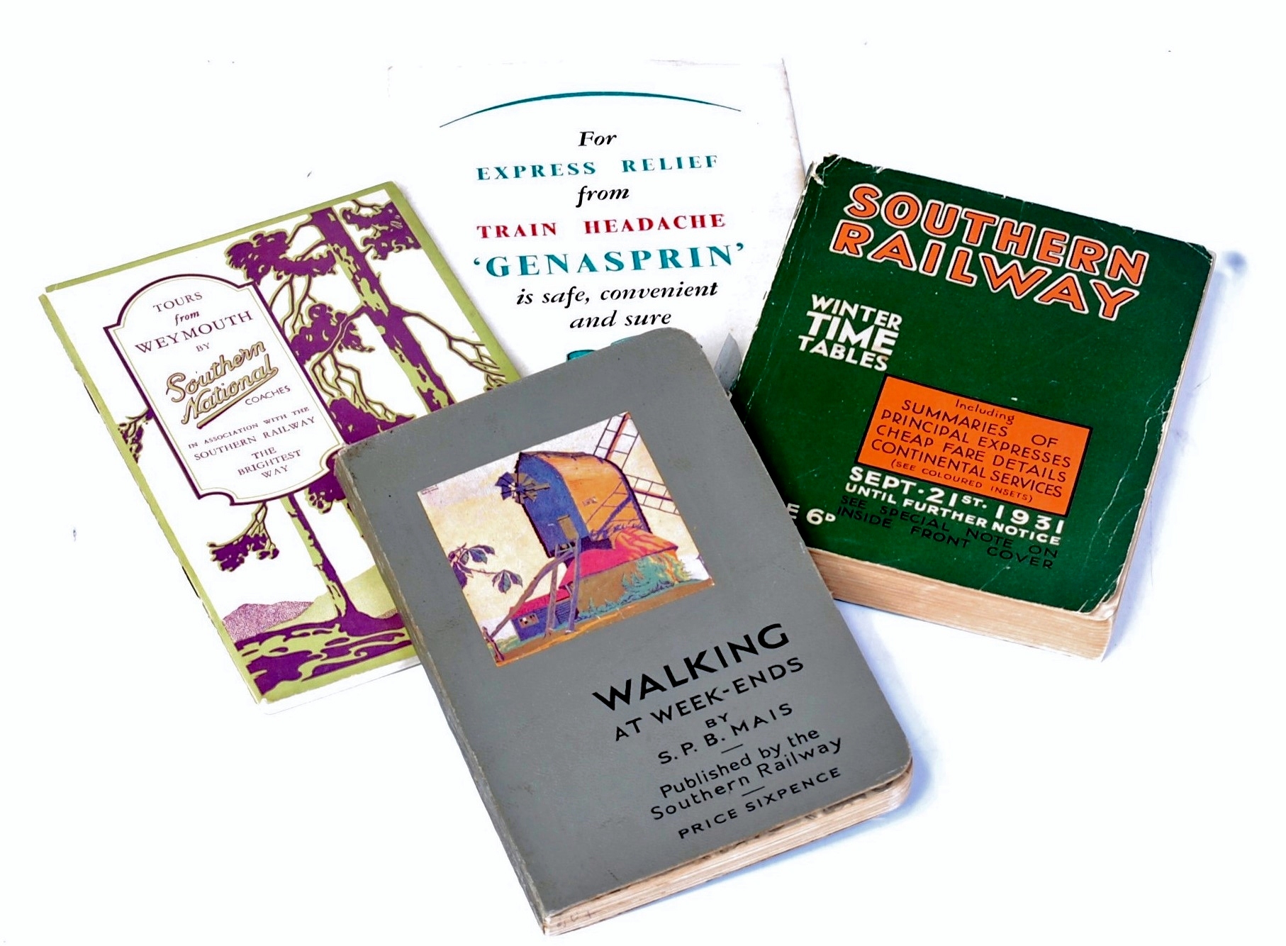 4 Southern Railway publications - 'Walking at Weekends', 'Travelling on the Southern Railway Pike',