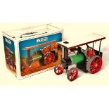 Mamod TE1A Live Steam Traction Engine, finished in green with white canopy and red detailing,