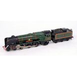 Hornby Dublo 3 rail 'Dorchester' and 6 wheel BR tender, loss of one nameplate and lining to loco,