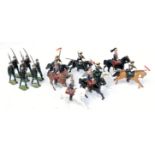 Britains lead 4 x French Cuirassiers (heavy cavalry) (1 missing sword) plus 4 Russian cavalry