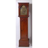 James Clark of Alnwick, 18th century oak longcase clock, having arched brass 11¾" dial,
