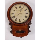 Henry Vernon Jnr of Alnwick, Victorian fruitwood and beech case droptrunk wall clock,