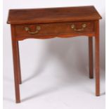 A George III mahogany single drawer side table, on chamfered square supports, w.75cm, d.46cm, h.