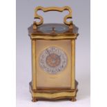 A circa 1900 French lacquered brass carriage clock, by Elkington & Co, with repeat,