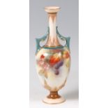 A Hadley's Worcester porcelain specimen vase, of slender baluster form with waisted neck,