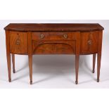 A 19th century mahogany and inlaid bowfront sideboard, having a frieze drawer over blind drawer,