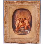 A 19th century continental painted porcelain plaque, depicting Hephaestus' Forge,