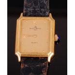 A ladies Baume & Mercier 18ct gold cased tank watch having a signed gilded dial with quarter Roman