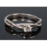 A 9ct white gold diamond solitaire ring, the claw set brilliant weighing approx 0.2ct, 2.