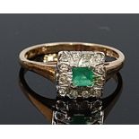 A 9ct gold, emerald and diamond cluster ring,