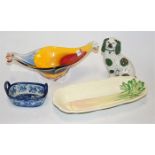 A small collection of miscellaneous items to include Staffordshire spaniel, art glass vase,