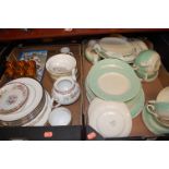 Two boxes of miscellaneous china to include Wedgwood Clio pattern coffee can and saucer and