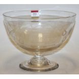 A mid 20th century presentation glass bowl etched with various horses and jockeys, The Old Firm,