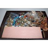 A box of miscellaneous costume jewellery to include; beaded necklaces, gents cufflinks,