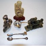 A 19th century silver toddy ladle with coin inset; together with a silver dwarf candlestick (a/f);