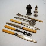 A George V silver pedestal pepperette together with one other pepperette and various loose