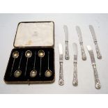 A set of six George V silver handled tea knives;