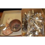 A small collection of miscellaneous items to include pottery oil lamp, early pottery bowl,