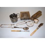 A small collection of miscellaneous items, to include; silver backed brush, silver bangle,