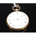 A Le Roy & Fils of Paris yellow metal and enamel fob watch having white enamel dial with Roman