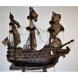 A large model of a three-masted galleon