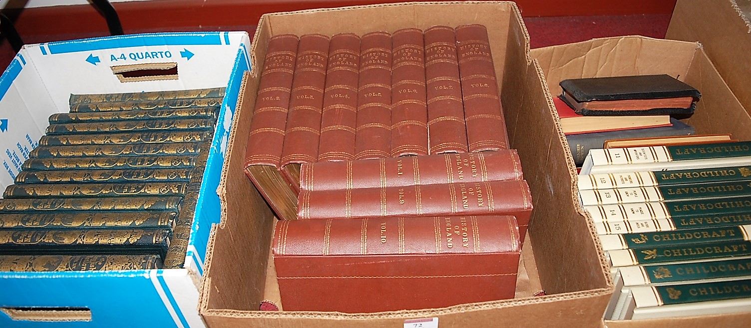 Three boxes of miscellaneous books to include 12 volumes of Cassells Illustrated History of England,