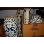 A collection of painted decorative effects to include two pairs of table lamps,