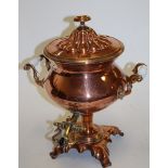 A 19th century copper samovar stamped to the underside of the lid P Lewis,