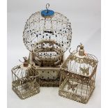 A white painted wirework birdcage;