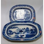 A large Victorian blue & white meat plate having typical transfer decoration, width 52.