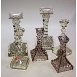 A pair of mid-20th century pressed glass barleytwist table candlesticks, h.