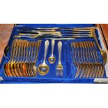 A modern 12 place setting canteen of gold plated cutlery Condition Report / Extra