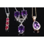 A silver gilt and amethyst set pear shaped pendant together with a silver and amethyst set necklet