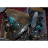 Two boxes of miscellaneous items to include various table lamps, pottery vase,