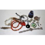 A small collection of miscellaneous items to include; white metal filigree bracelet, pocket knife,