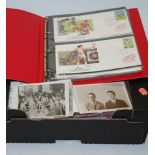 An album of 1980s Olympiad First Day Covers together with various loose postcards, art stamp album,