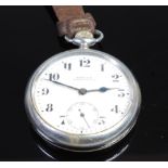 A Rolex steel cased gents open faced pocket watch having a signed white enamel dial (with some